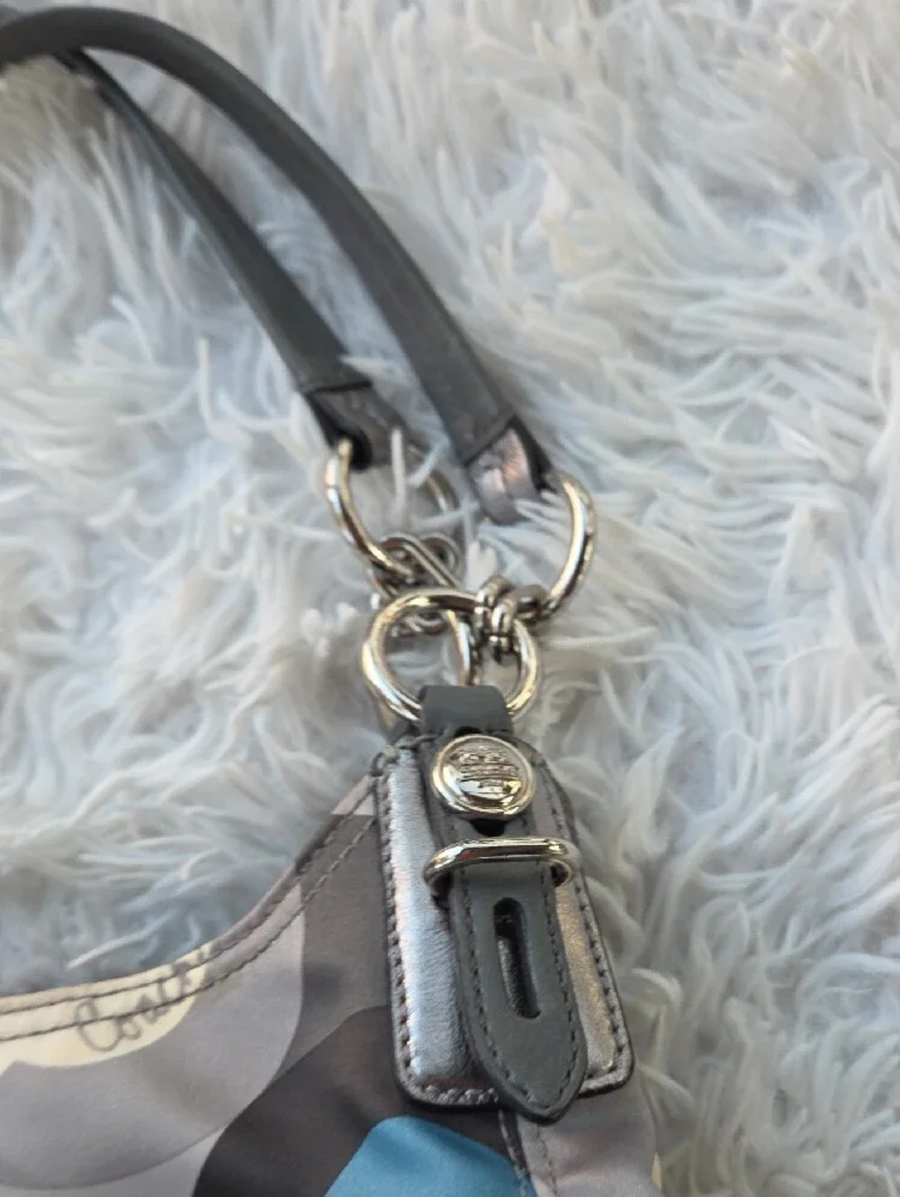 Coach Gray, Blue & Cream Geometric Hobo Bag New Condition